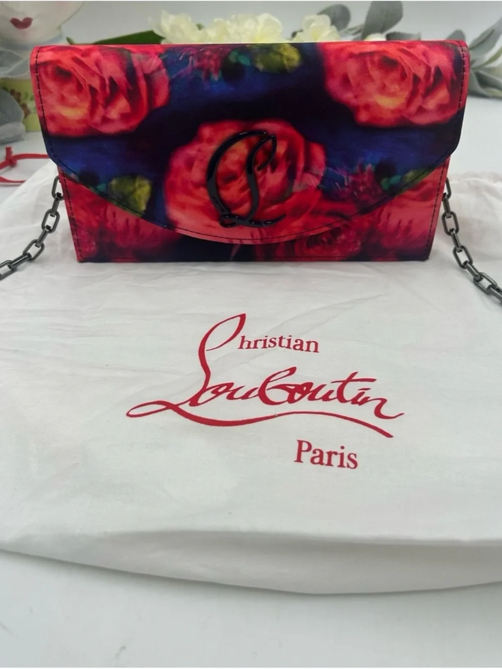 Christian Louboutin LOUBI 54 floral satin clutch/ Crossbody made in Italy
